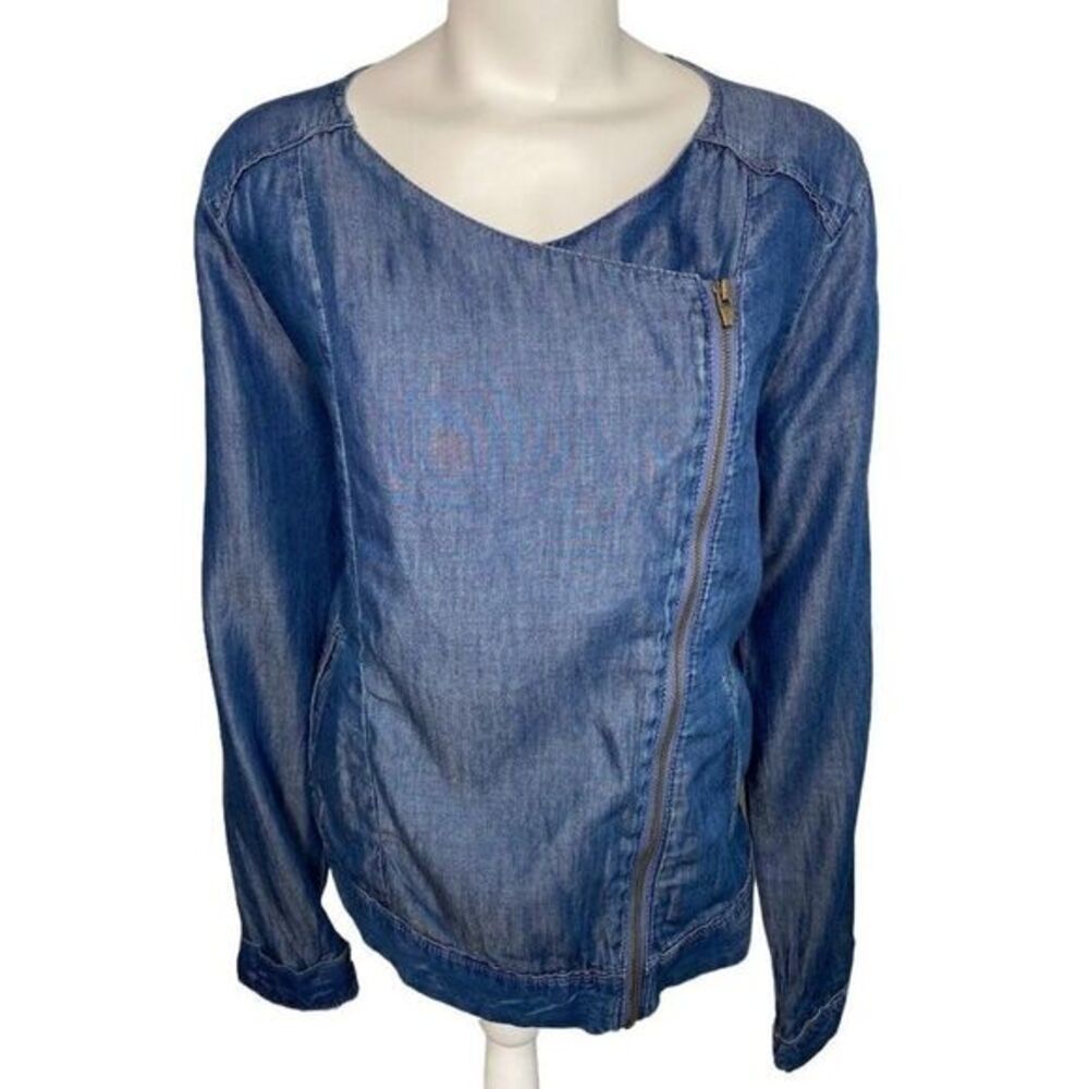 Nine West Blue Chambray Zip Front "Tess" Lightweight Jacket Sz Large NEW‎